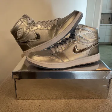 Brand New Nike Air Jordan 1 High G Metallic Silver Golf Shoes Size 12 With Box